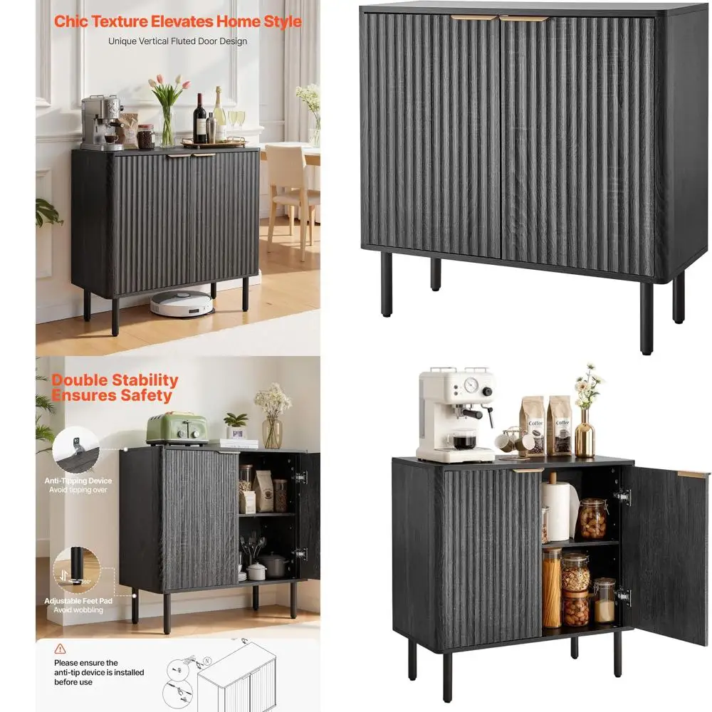 

Двухуровневый шкаф-буфет для хранения, с регулируемыми полками, кофейный столик, идеально подходит для прихожей, гостиной, кухни, черный