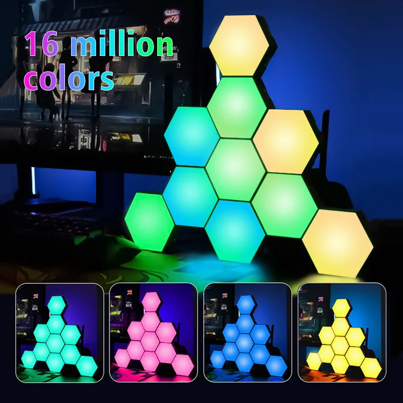 Imagem -03 - Rgb Lâmpada de Parede Hexagonal Inteligente Mudança de Cor Luz Noturna Ambiente Forma Dyi Música Ritmo App Controle para Sala de Jogos Quarto