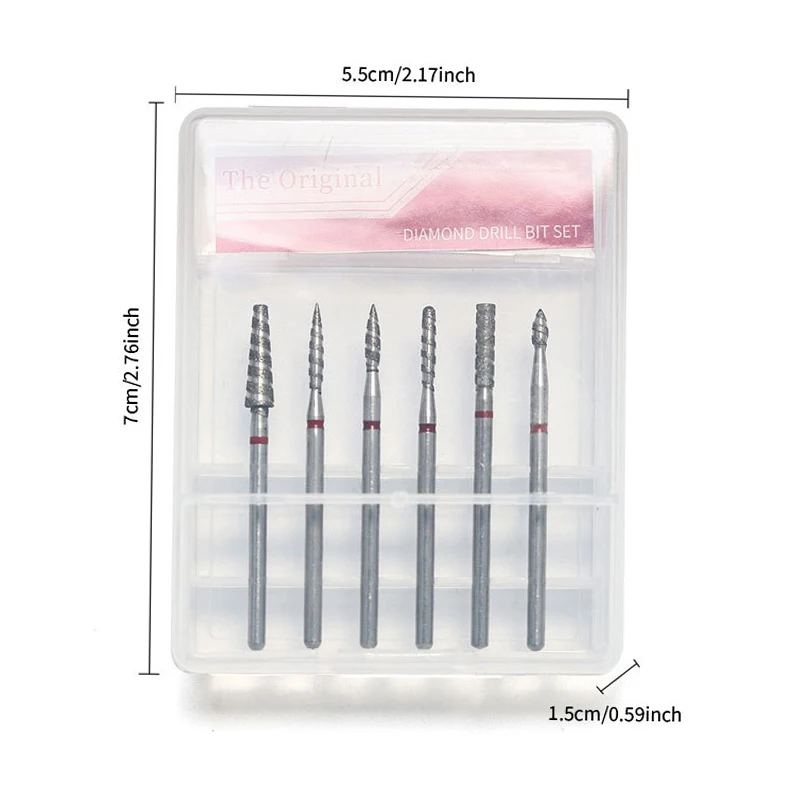 6 stuks diamant nagel boor frees voor elektrische nagel pedicure machine nagelriem schone nagelvijl gel remover manicure tool