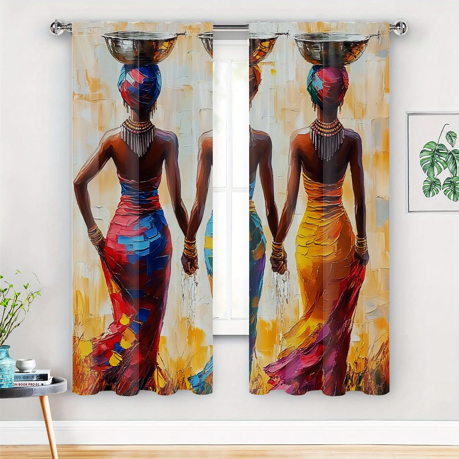 Vibrant Trio Goddess Shower Curtain Tropical Art Boho Bathroom Decor Sunlight Flowing Fabric Wall Hanging