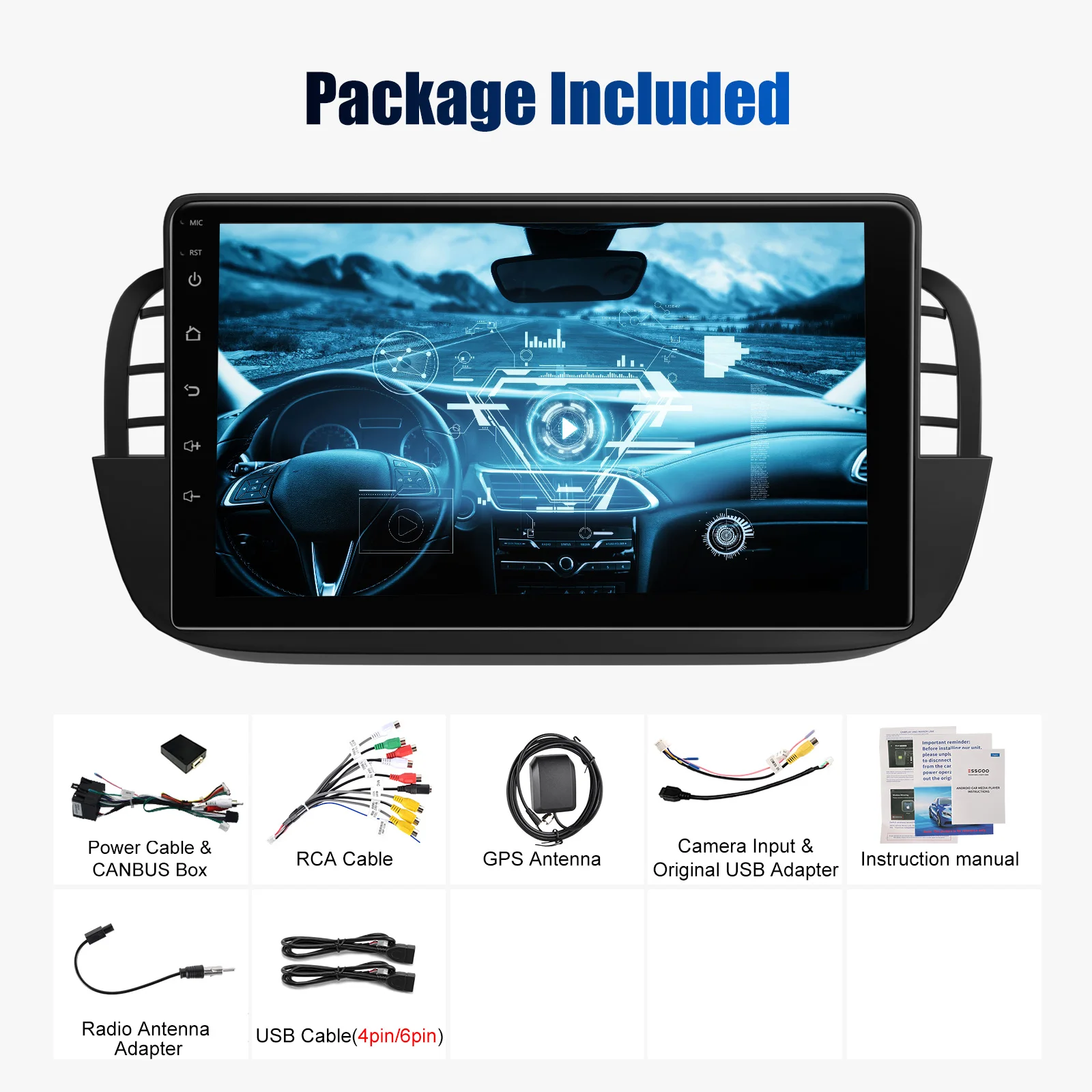 ESSGOO Draadloze Apple Carplay Android Auto Voor Fiat 500 2007-2015 9 "Android 13 64G Auto Stereo GPS WIFI RDS Bluetooth FM EQ USB
