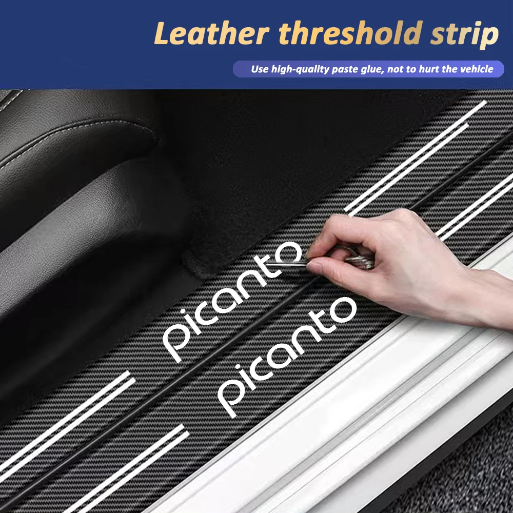 Carbon Fiber Car Door Sill Anti Scratches Stickers Threshold Decals Rear Trunk Protector Strips for Kia Picanto Logo Accessories