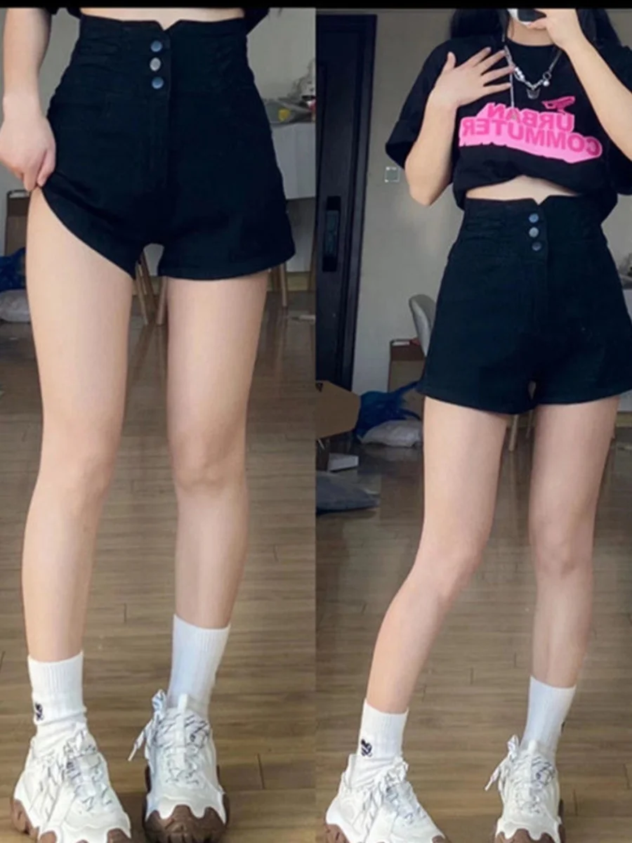 High Waist plus Size Denim Shorts Women's Summer 2024 Slimming Tummy Cover A-Line Wide Leg Base Layer Hot Pants
