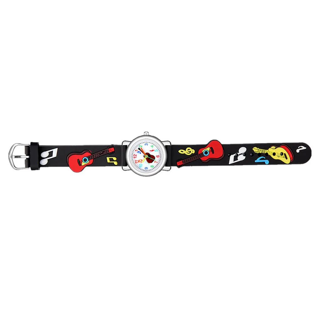

Guitar Pattern Kids Watch 3D Embossed Plastic Strap Round Wristwatch Durable Birthday Gift Children Students Watches Lightweight