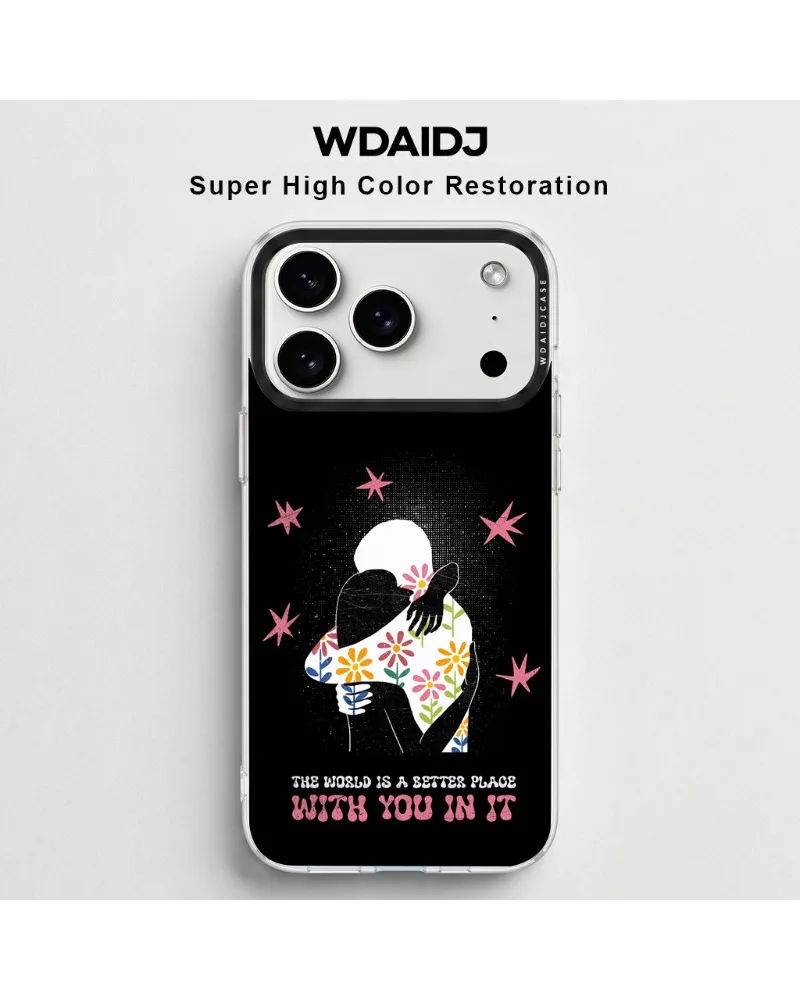 

Retro Floral Hug Silhouette With Quote Phone Case For iPhone 13 14 15 16 17 Heartfelt Affirmation Style