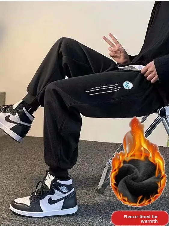 

Extended Fce Lined Thiened Sports Pants for Men Straight Leg Casual Sweatpants Youthful Sle Polyester Fiber Warmth Added