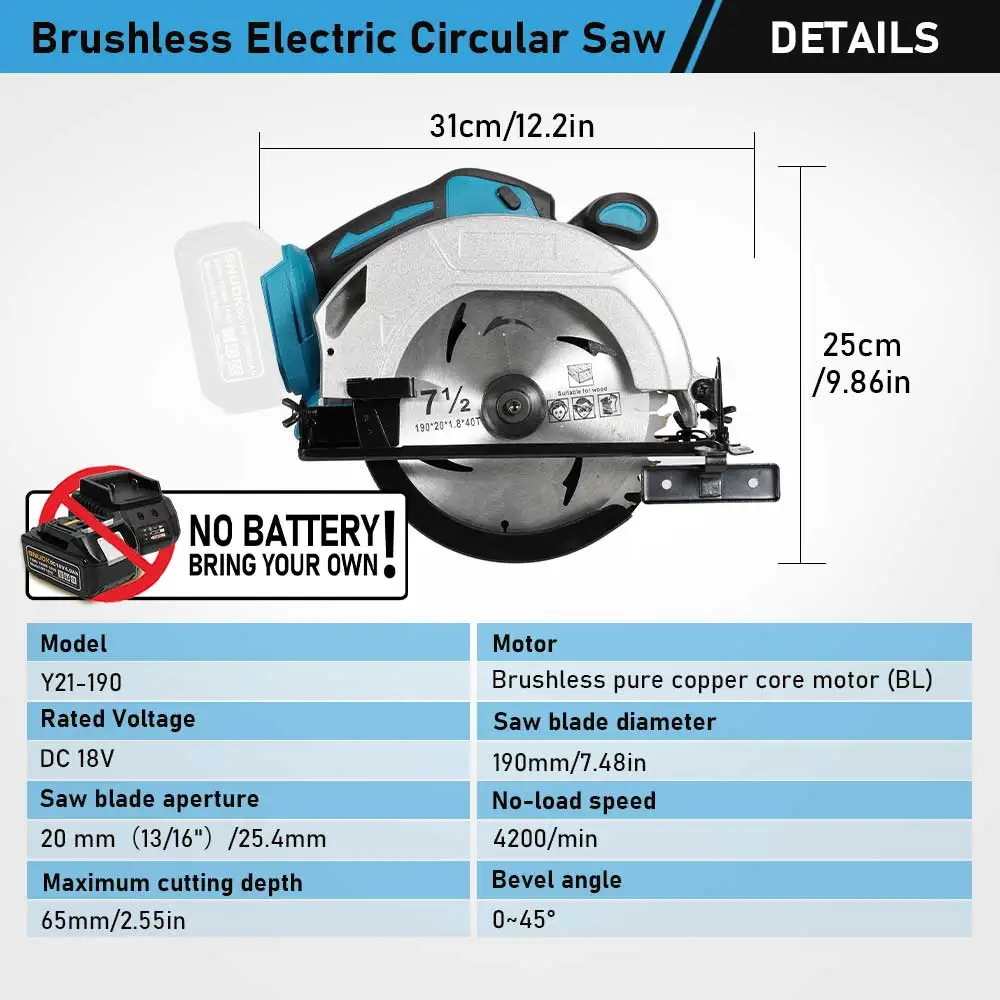 SNUOK-Sierra Circular eléctrica sin escobillas, máquina desnuda, herramienta eléctrica de corte de carpintería de mano inalámbrica para batería de litio Makita18V