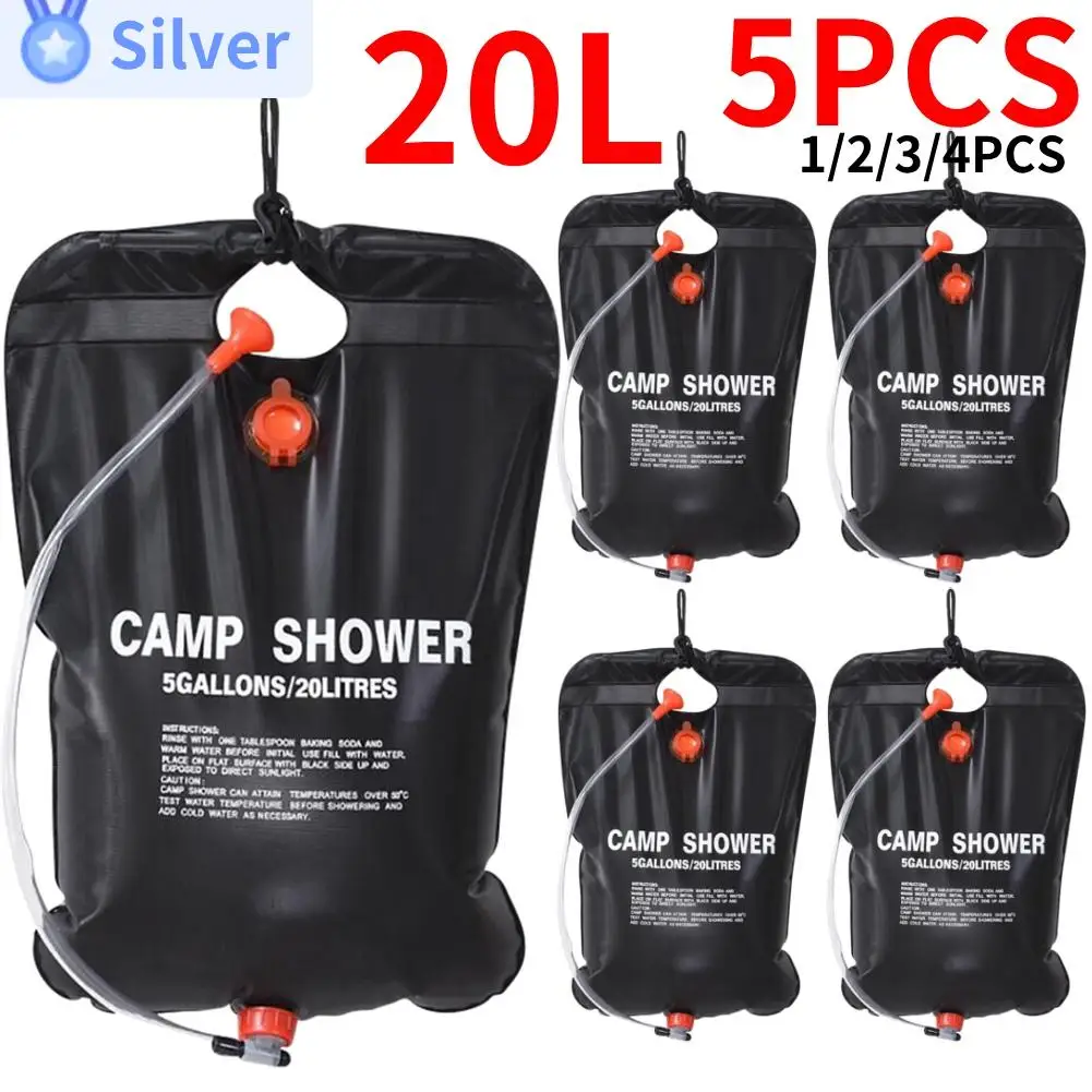 1-5PCS 20L Water Bags Outdoor Camping Shower Bag Solar Heating Portable Folding Climbing Bath Equipment Shower Head Switchable