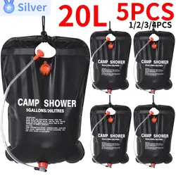 1-5PCS 20L Water Bags Outdoor Camping Shower Bag Solar Heating Portable Folding Climbing Bath Equipment Shower Head Switchable
