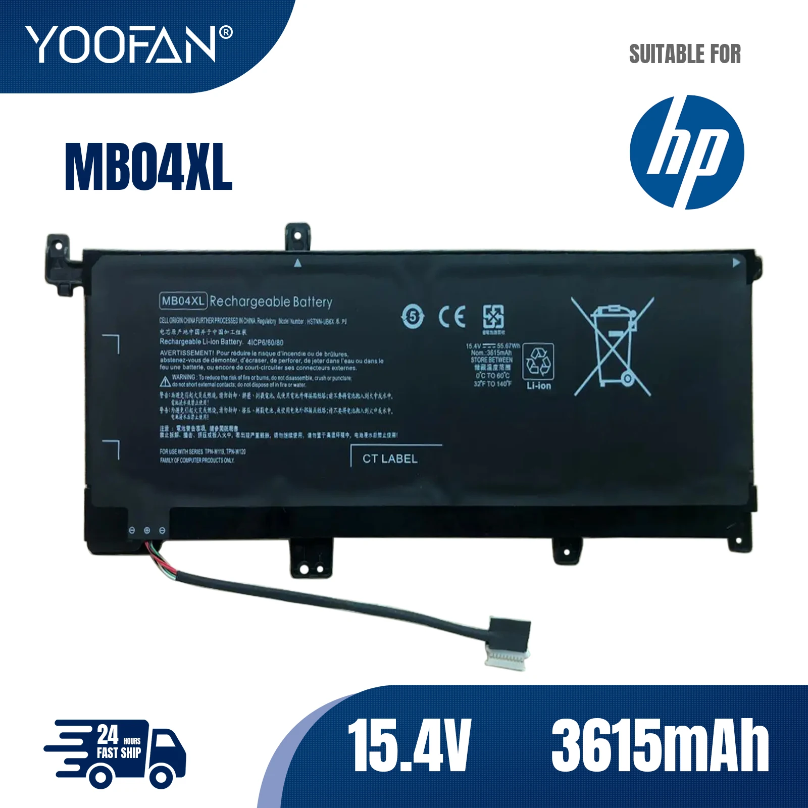 YOOFAN  55.67WH MB04XL Laptop Battery For HP Envy X360 Series 15-AQ103NO 15-AR000ND 15-AQ002NX TPN-W119 HSTNN-UB6X 3615mAh