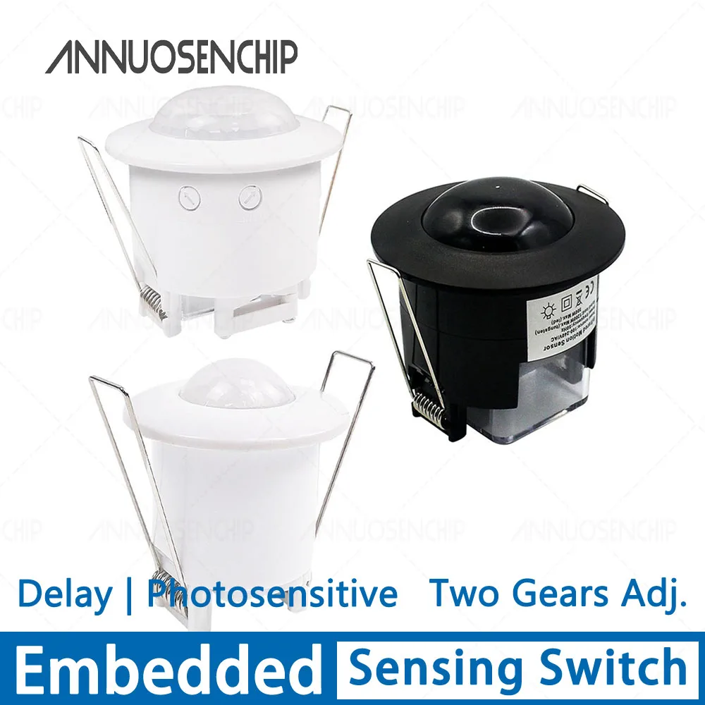 Interrupteur Plafond Intégré Capteur Induction Humaine Infrarouge 110V-220V, À Clip, Délai Réglable et Capteur Photosensible, po