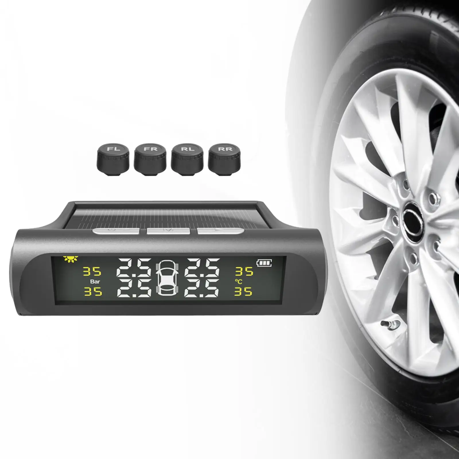 TPMS Car Tire Pressure Monitor Intelligent Real Time Monitoring External Wireless Solar Tire Pressure Detection Monitor