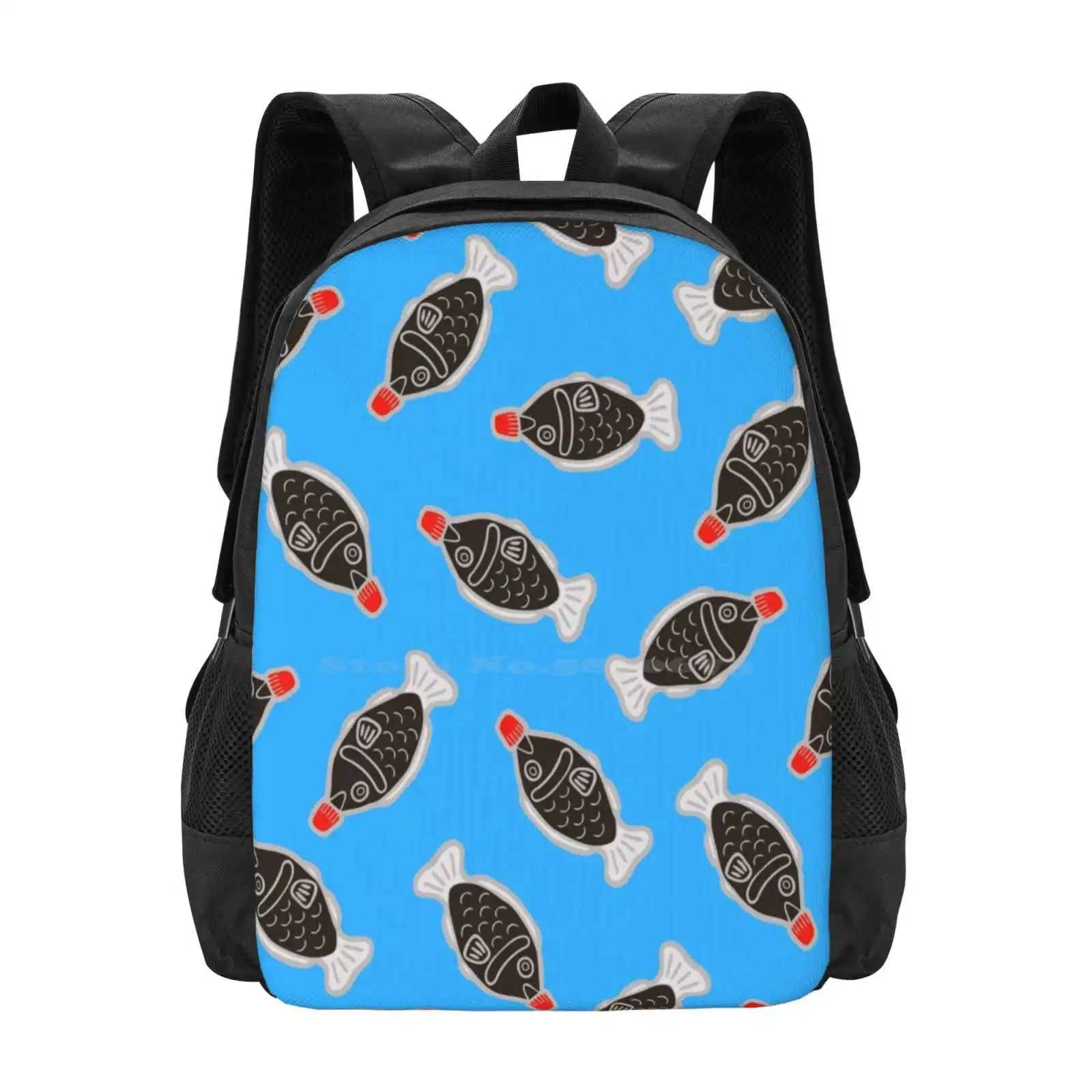 Sushi Soy Fish Pattern In Blue Pattern Design Bag Student'S Backpack Sushi Soy Sauce Pattern Fish Lid Plastic Red Blue Grey