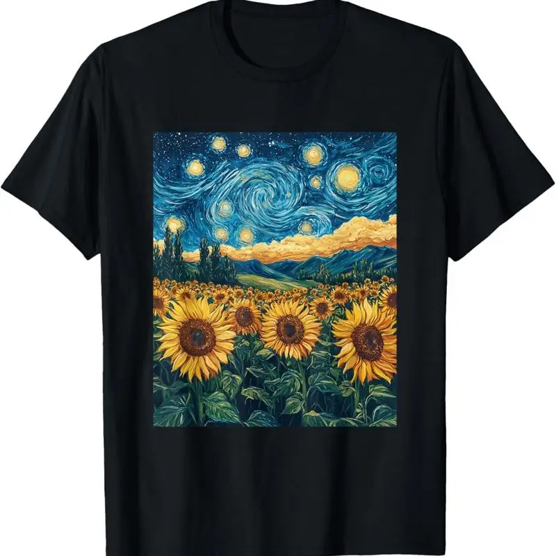 Sunflower Floral Flower Van Gogh Style Starry Night T Shirt