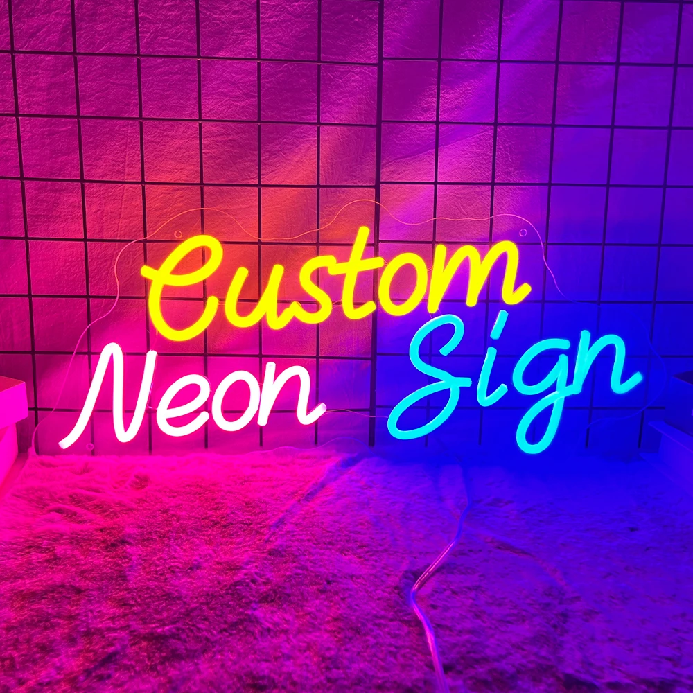 Logotipo personalizado sinais de néon colorido ajustável led sinal para quarto loja parede rgb luz decoração personalizado seu texto imagem sinais