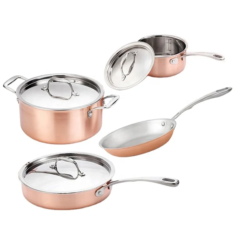 7Pcs 3Ply copper cookware set pot and pan set for home kitchen cooking