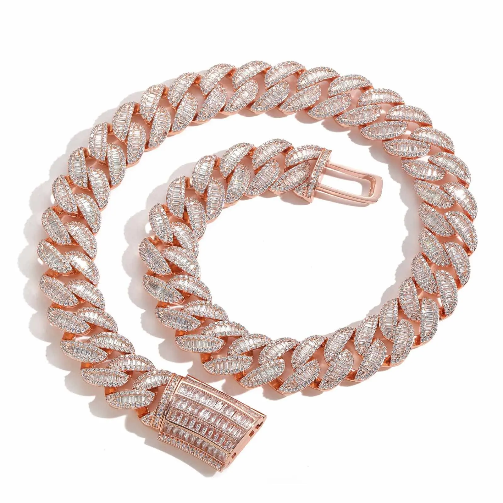 

20mm Width Rose Gold Plated Cuban Link Chain Prong Necklace Bracelet Hiphop Rapper New Arrival Men Jewelry