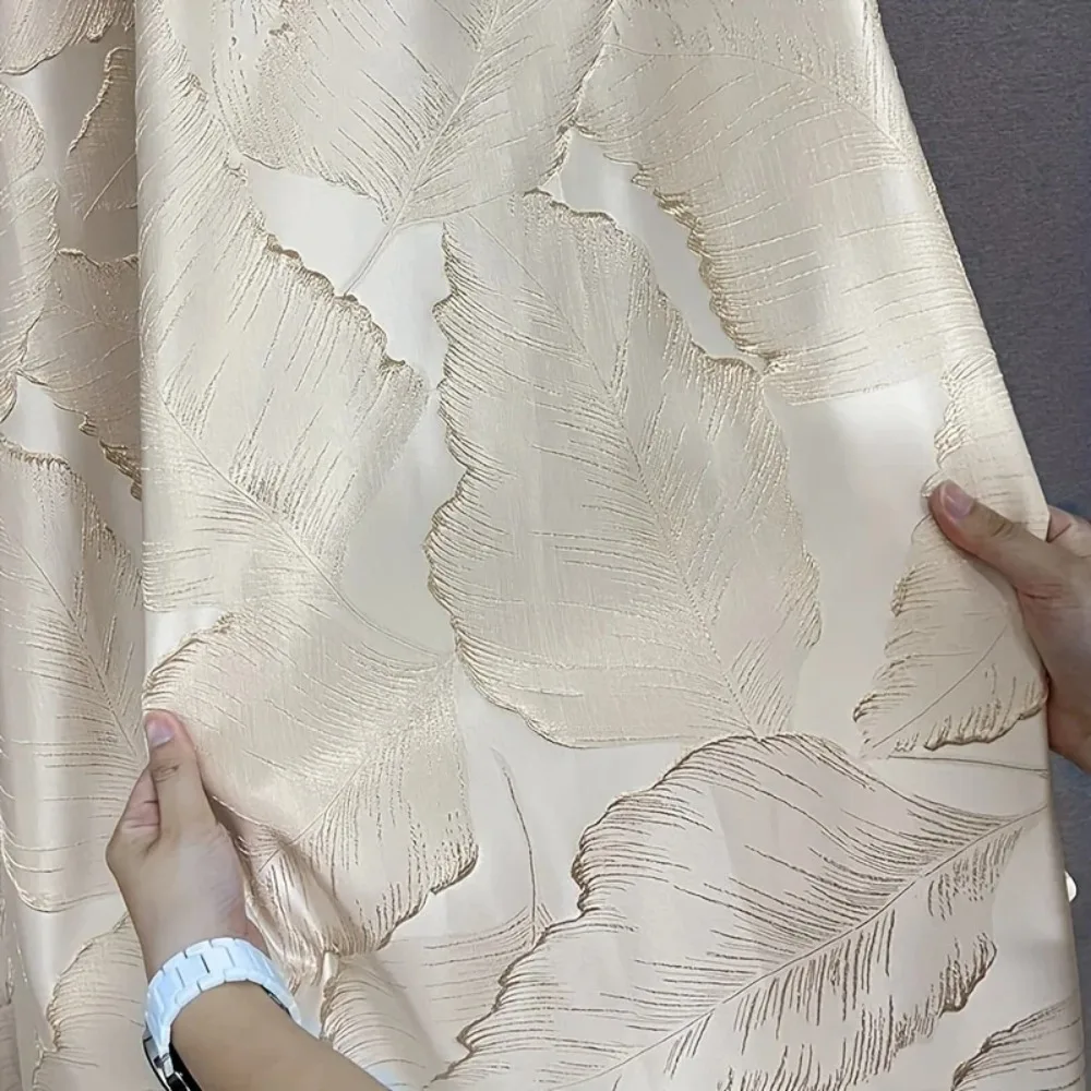 Bronzing Leaf Jacquard Design Blackout Curtains Luxury 3D Plant Pattern Window Decorations for Living Room Bedroom 1 Panel Sheer