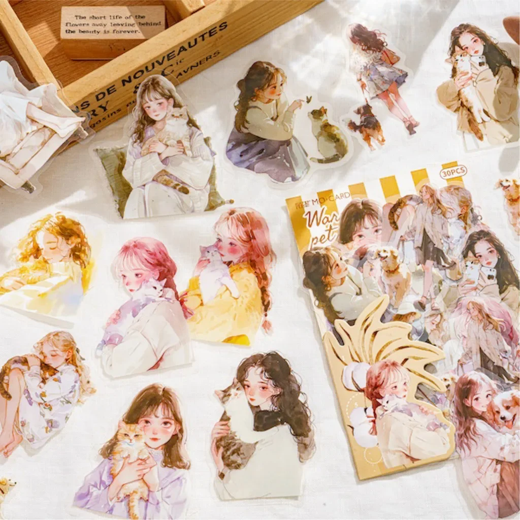 30pcs/pack Cute Cartoon Girl Stickers DIY Scrapbooking Collage Junk Journal Creative Stationery Craft Stickers