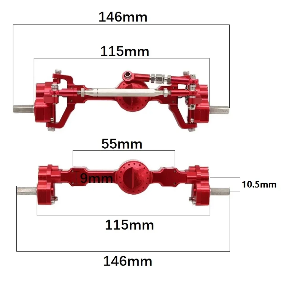 MN99S MN D90 D91 D96 MN98 MN45 Zestaw metalowych przednich i tylnych osi portalowych CNC 1/12 RC Car Upgrade Parts