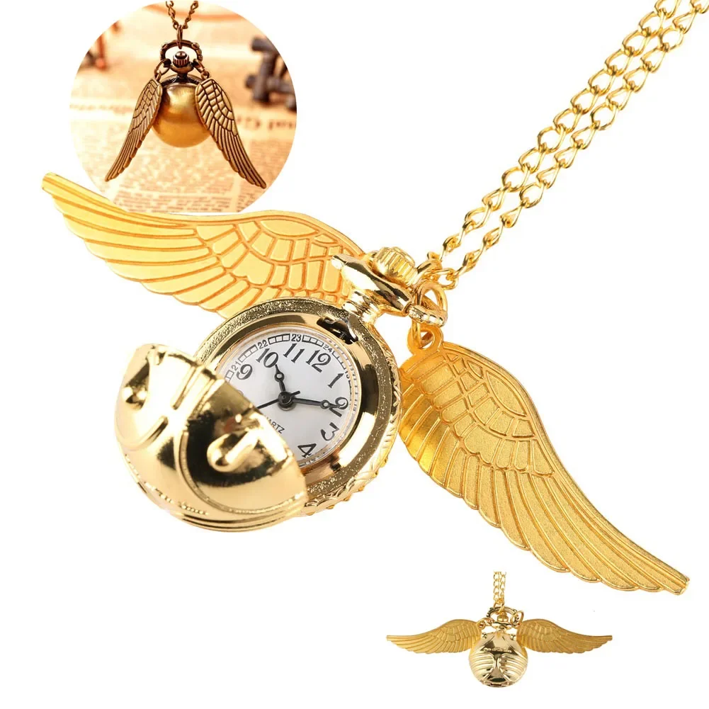 Harried Pocket Watch Golden Snitch Bronze Beetle Creative Pendant Potters Vintage Pocket Watch Men\'s Women\'s Sweater Necklace