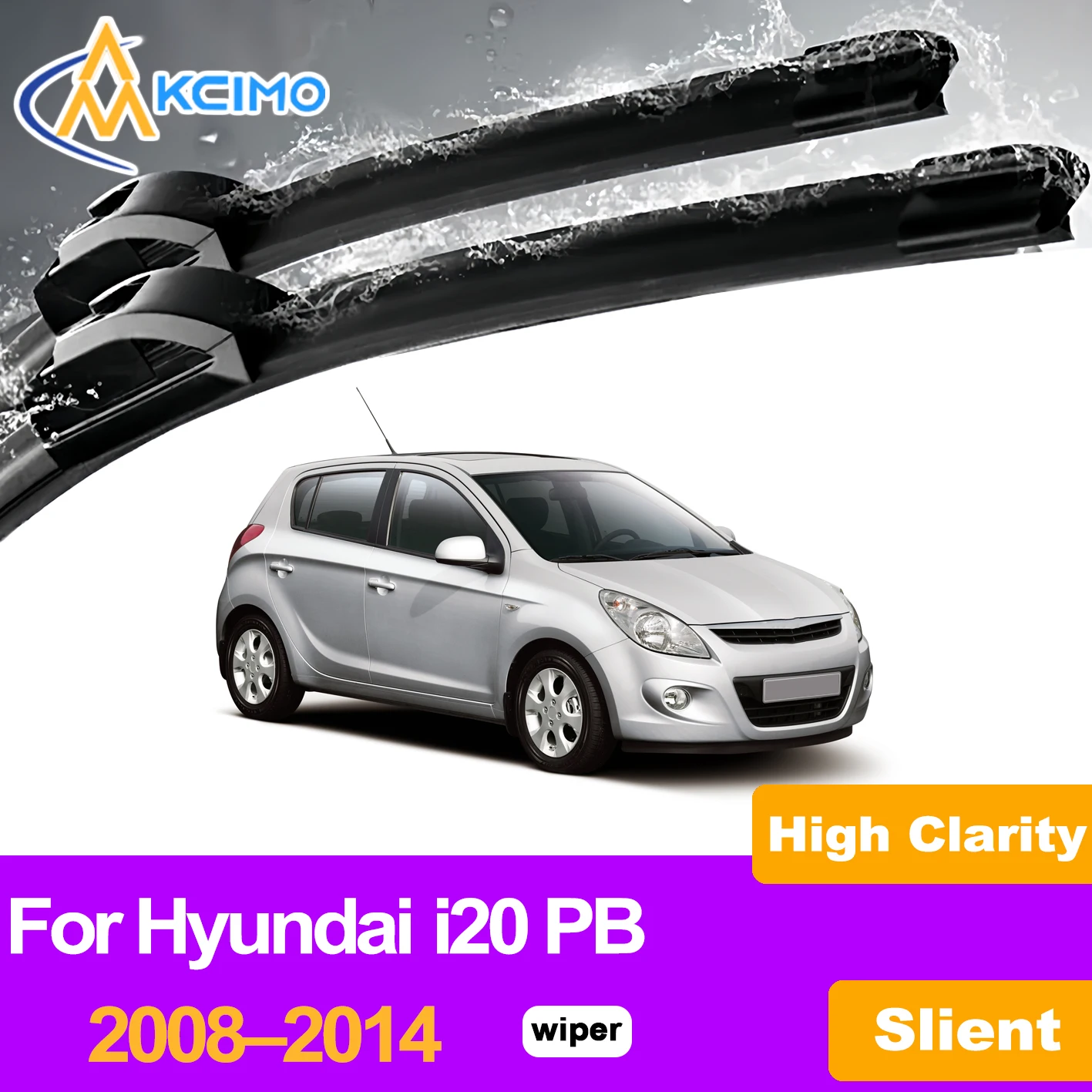 

KCIMO 2PCS Front Windshield Wiper Blades For Hyundai i20 PB 2008–2014, Car Accessories Premium Natural Rubber Silent Stable