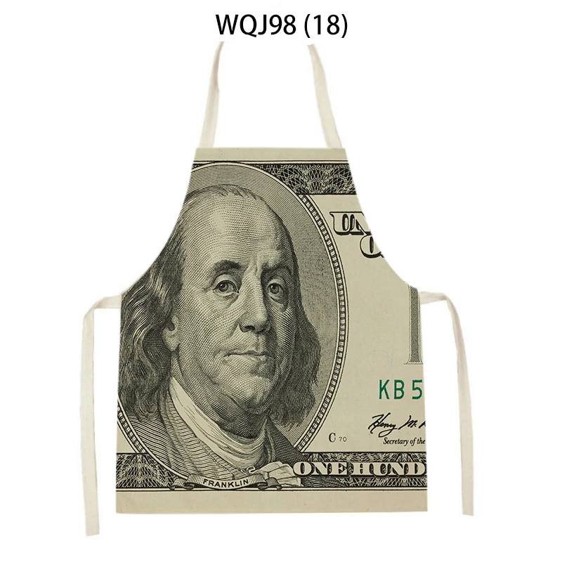 Dollar Printed Apron Home Cleaning Cotton Linen Home Cooking Baking Adult Bib Nail Shop Washable Bar Home Bib Baking Anti-Dirty