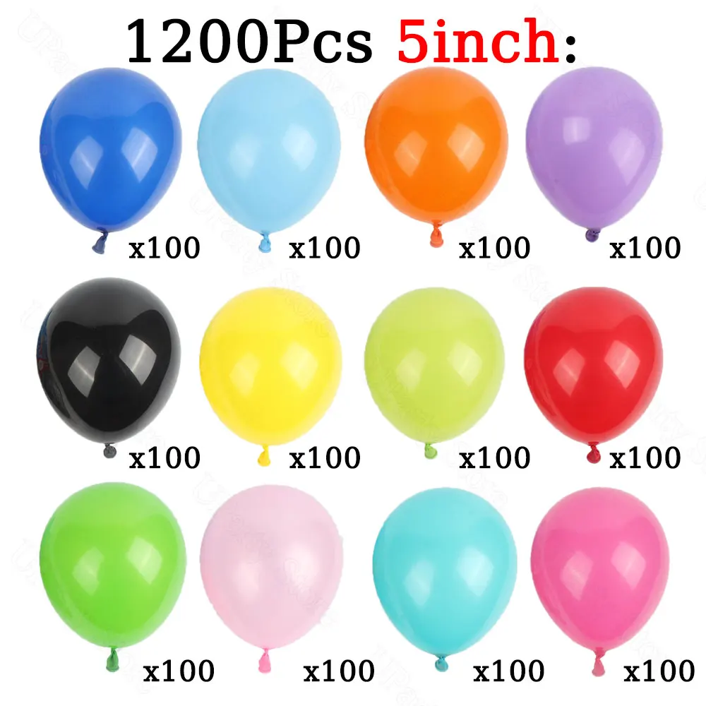 1200Pcs Latex Balloons 12 Assorted Colors Bulk Rainbow 5Inch Balloons for Birthday Baby Shower Wedding Party Decor Favor Supply