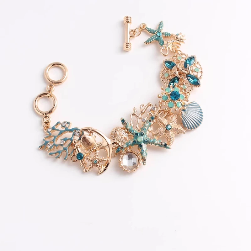 One Pc Stylish Summer Sea Starfish Shell Men Beach Gold Color Bracelet For  Women