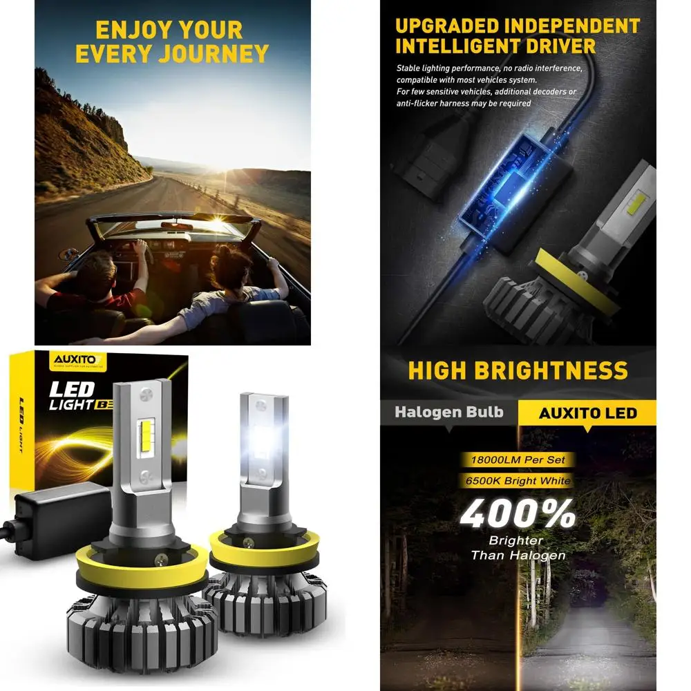 

H11 H8 H9 LED Bulbs, 400% Brighter, 6500K White Fanless Lights, Plug and Play Halogen Bulb Replacement H8 Fog Light, Pack of 2