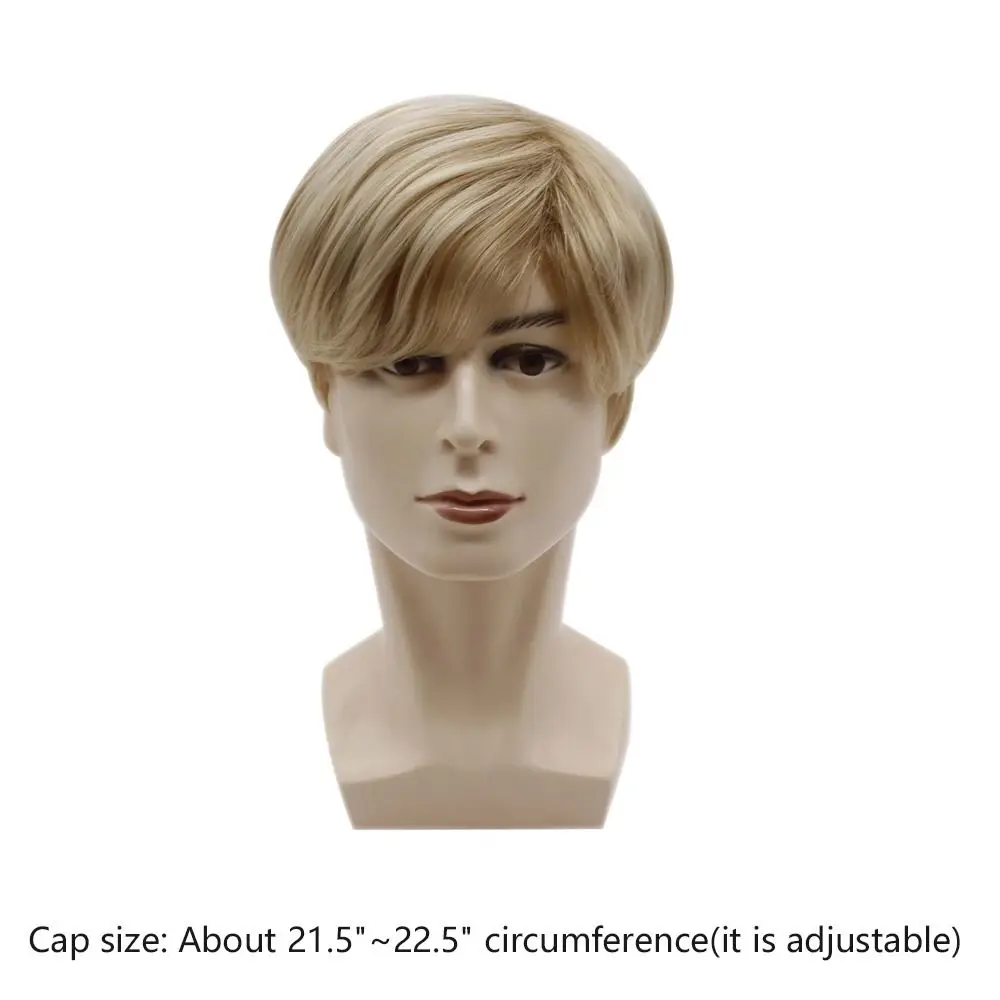Men\'s Wigs Short Gold Hair Fashion Short Mens Blonde Wig Straight Synthetic Wig Men Cosplay Wig