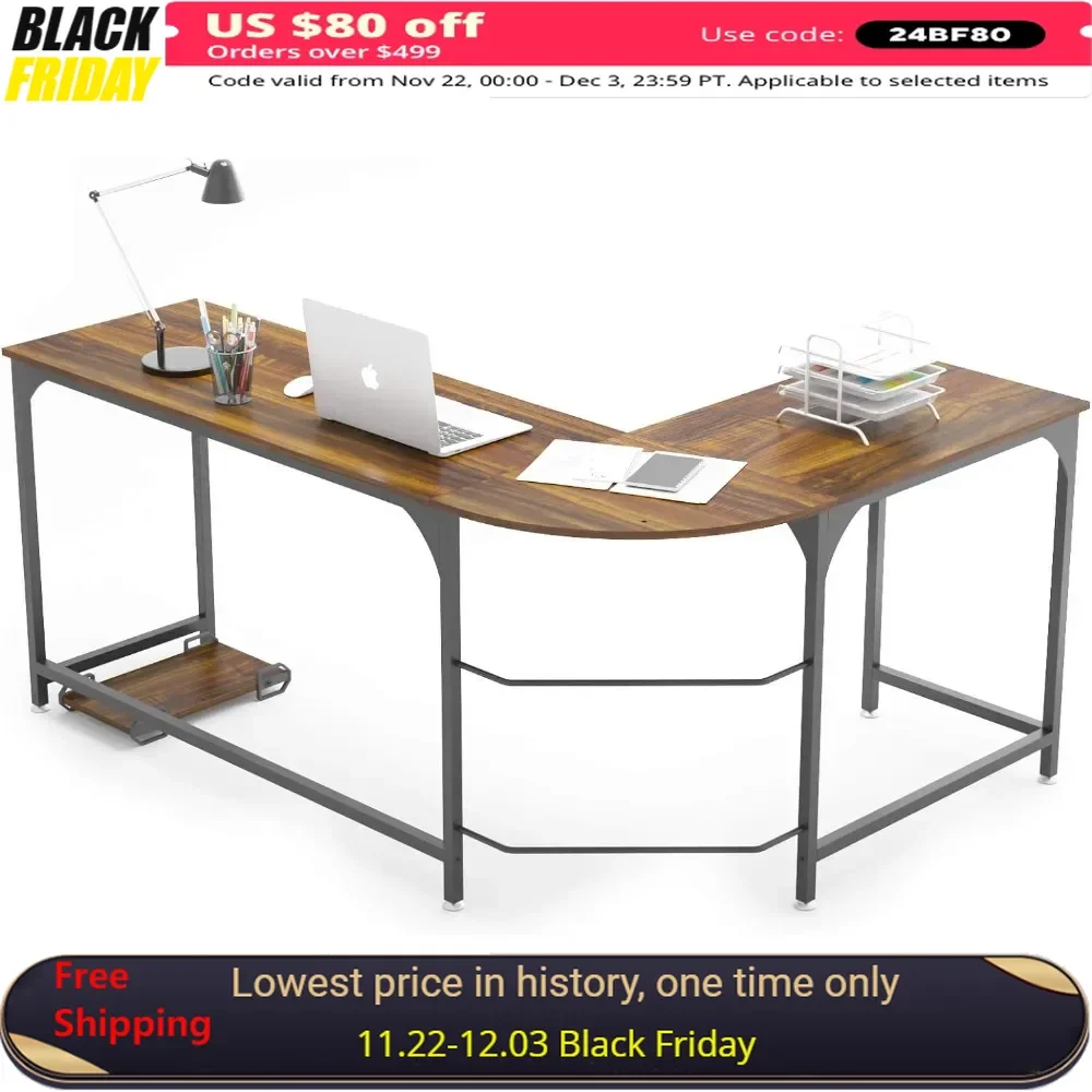 

Office Desks L Shaped Comuter Desk with Monitor Stand, Reversible Corner Desk for Home Office Desks