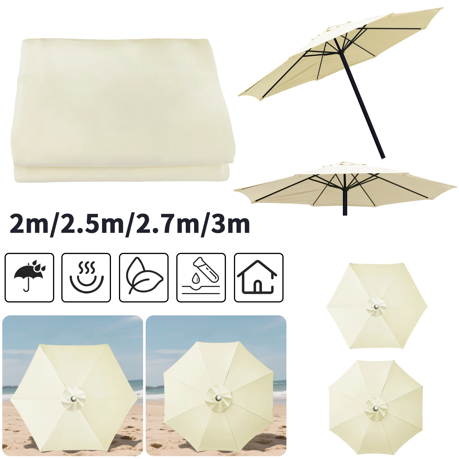 Replacement Canopy for 8 Ribs Umbrella Cover, Vented Top, Fits 8-Rib 2.7M/3M Patio Umbrella – Canopy Only