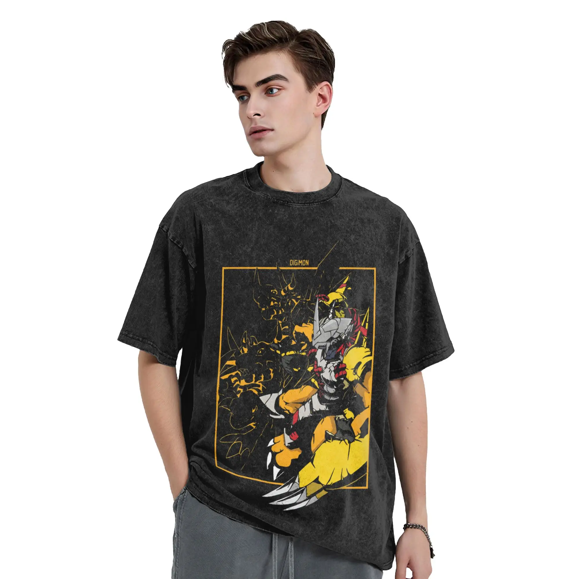DIGIMON WARGREYMON EVOLUTION Washed T-Shirt Mens  Awesome Casual T Shirts Summer Trendy Cool Tee Shirt Loose Oversized Tops