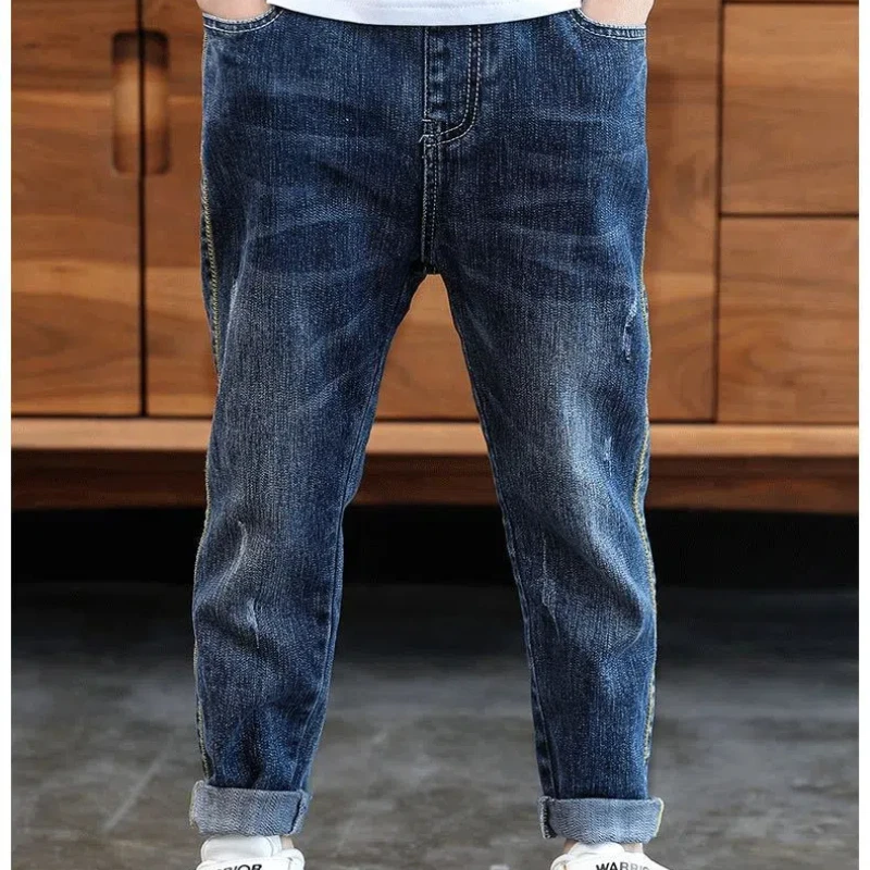 Kids Boys Jeans Young Casual Trousers 4-11 Years Children Denim Long Pants Elastic Waist Pants Spring Autumn Slim Jean