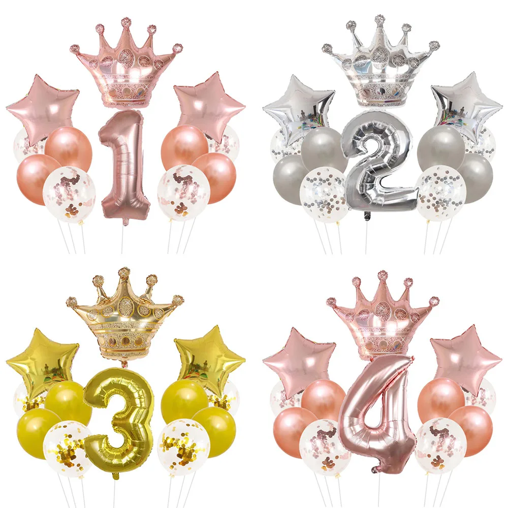 

12PCS/Lot 30 Inch Pink Rose Gold Gradient Number Foil Balloons Crown Digit Air Balloon Kids Birthday Party Wild One Decor