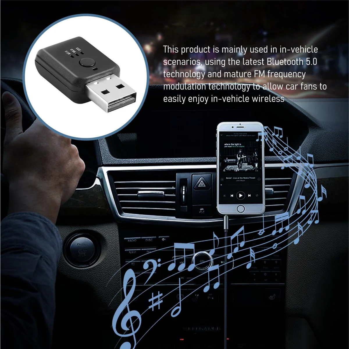 Transmissor FM sem fio para carro, Bluetooth 5.1, kit modulador de rádio, adaptador de áudio handsfree, sem atraso, sem ruído, acessórios