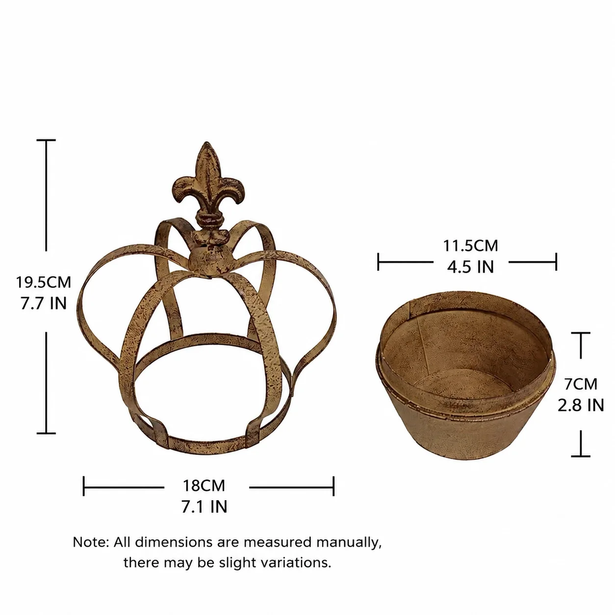 Vintage Crown Planter Pot, Rustic Metal Flower Pot with Drainage Hole, Decorative Tabletop Planter for Succulents & Herbs