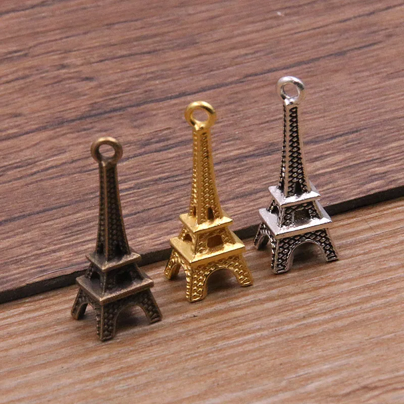 30PCS 8*24mm 3 Colors 3D Stereoscopic Tower Pendants Building Charms For Jewelry Zinc Alloy Handmade Making