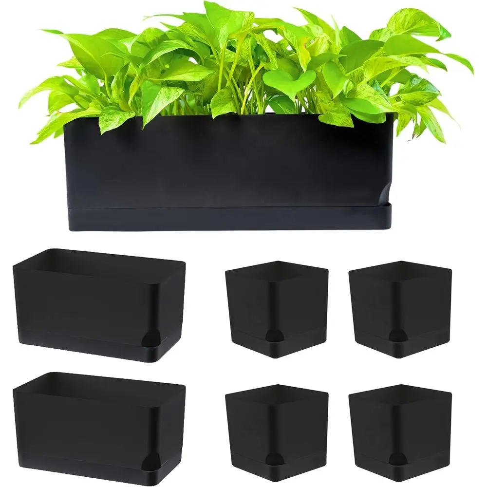 

Набор из 7 черных самополивающихся кашпо для оконных проемов, стильные горшки для трав для дома и улицы с дренажем