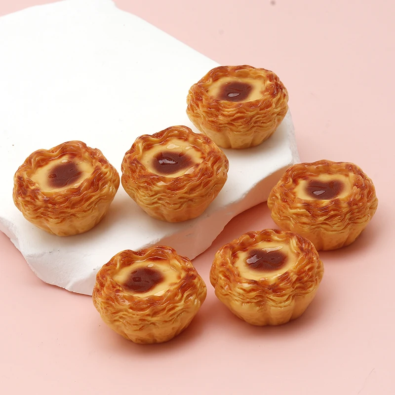 5pcs Miniature Food 3D Egg Tart Resin Decor Charms DIY Jewelry Making Supplies Dollhouse keychain Decor