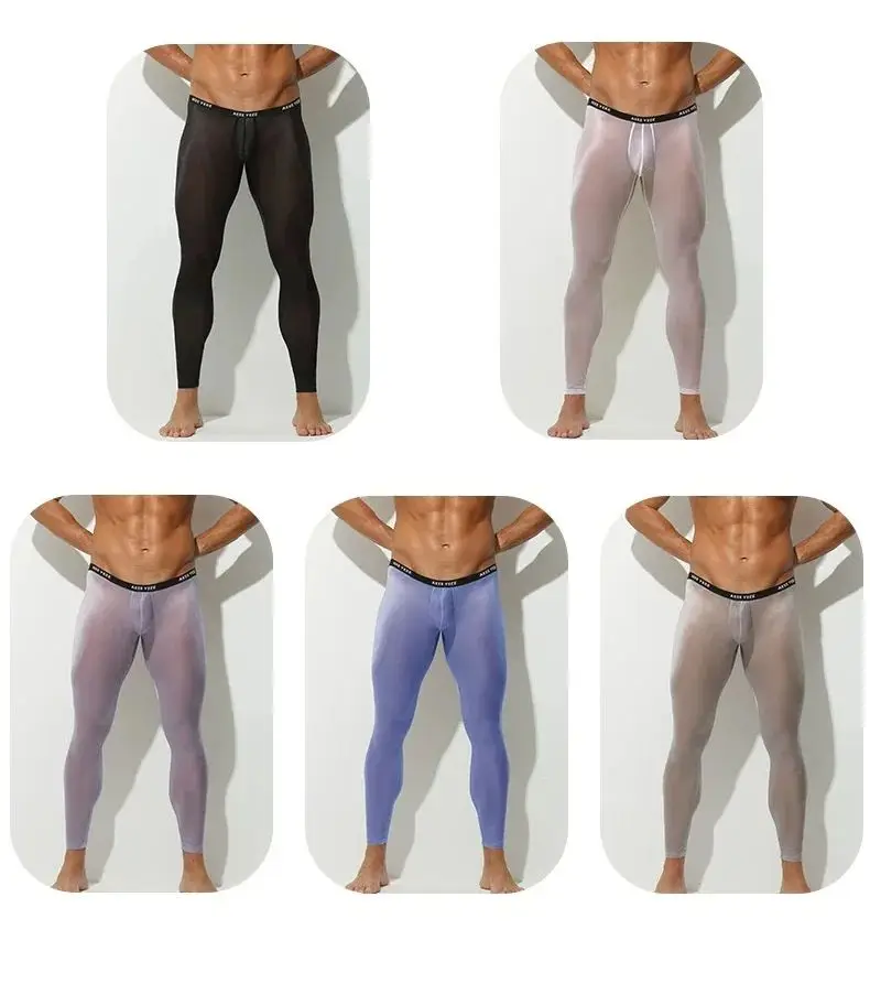 Hot pants Black lace men's leggings single piece tight ultra-thin elastic ice silk fully transparent transparent fitness A739