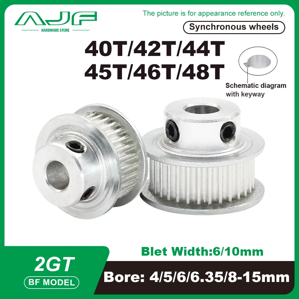 2GT Timing Pulley 40T 42T 44T 45T 46T 48Teeth  GT2 Pulley Bore 5/6/6.35/8-15mm Belt Width 6mm/10mm Timing Wheel