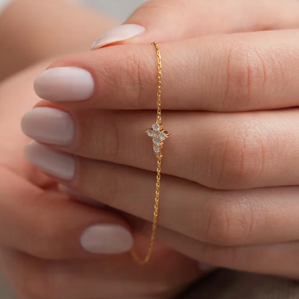 2mm Cross Full Moissanite Bracelet for Women Men Round Cut Lab Diamond 925 Sterling Silver 18K Gold Plated Hiphop Party Jewelry