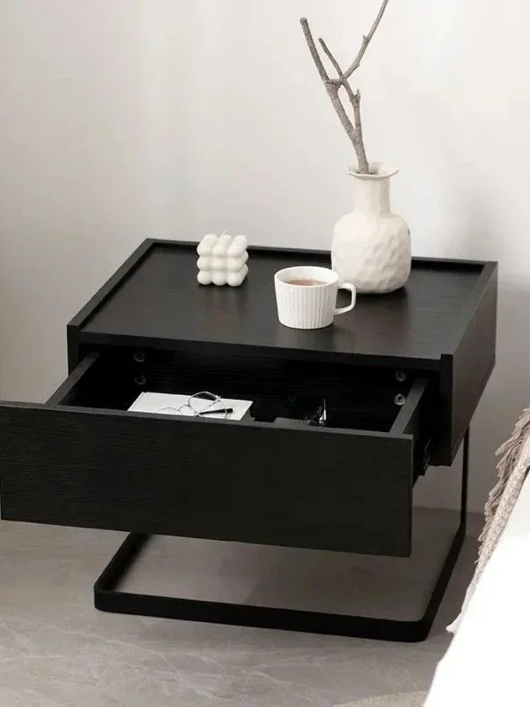 Modern simple suspended solid wood bedside table, bedroom light luxury high-end feeling bedside drawer storage cabinet bedside