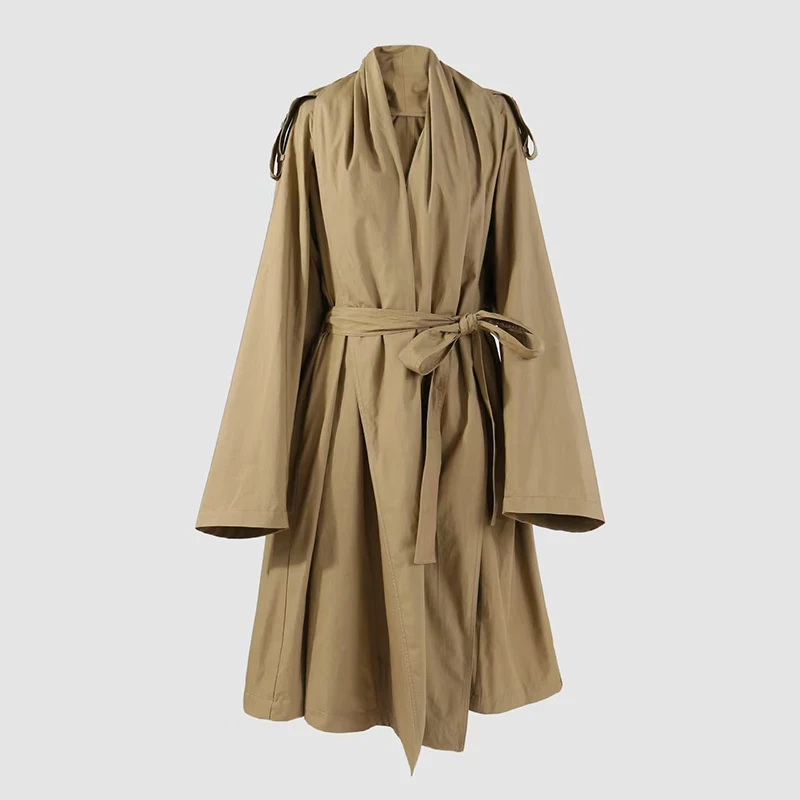 여성용 긴팔 코트, 캐주얼 레트로 핏 트렌치 코트, 타이 프론트 롱 재킷, 고급 순면, 가을, 새로운 스타일,