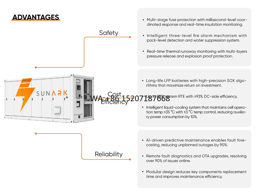 Storage Container Ess with 100% DOD for Industrial Microgrid Application SunArk Liquid-Cooled 1MWh 5MWh Lithium Battery Energy