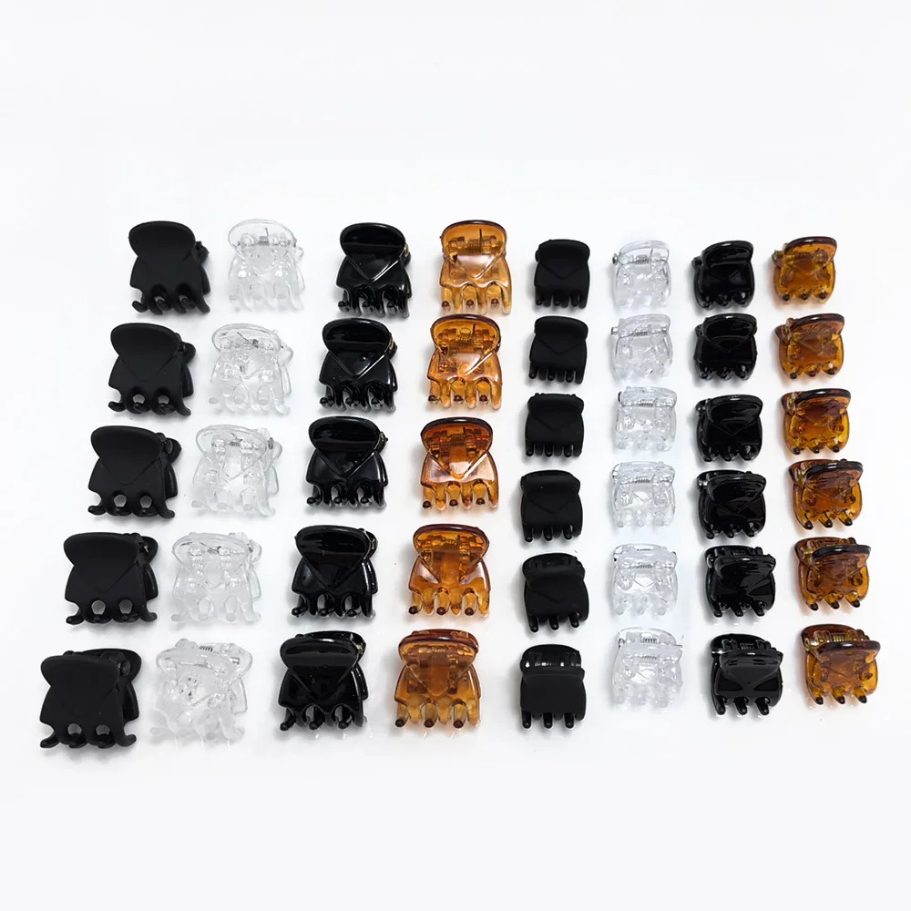 50Pcs/lot 1-1.5cm Small Mini Hair Claw Clips Black Brown Clear Transparent Plastic Clips Hairpin Kids Hair Styling Clamp Women