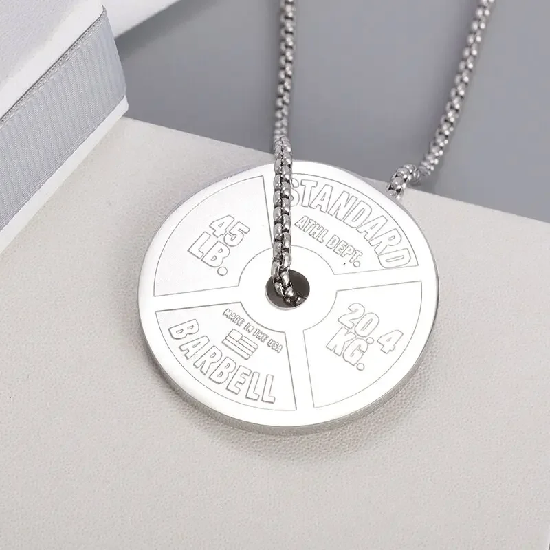 Stainless Steel Fitness Dumbbell Pendant Necklace Weight Plate Barbell Chain Pendant for Men Youth Weightlifting Fitness Jewelry