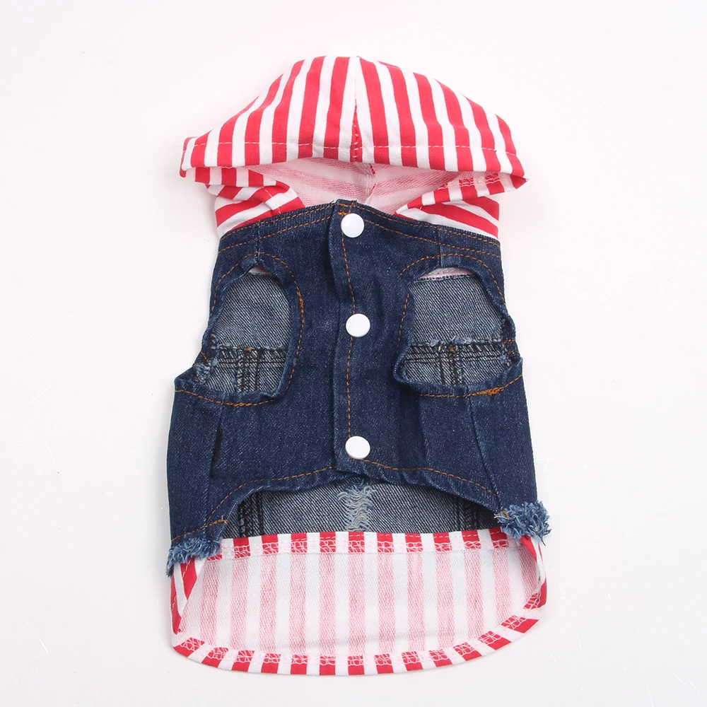 Dogs Cats Jacket  Denim Vest with Striped Hat Jeans Pet Puppy Spring/Autumn Clothes Apparel